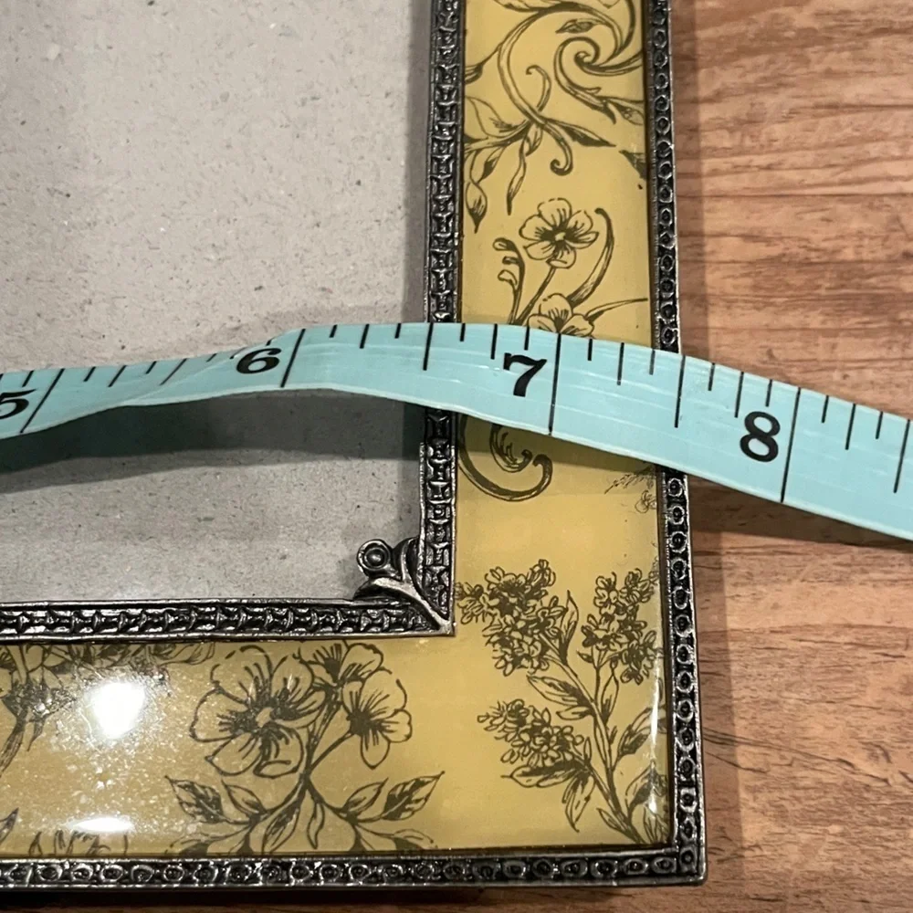 VTG Silver Metal Jeweled Frame Rose Yellow Floral Victorian Shabby Chic 4x6